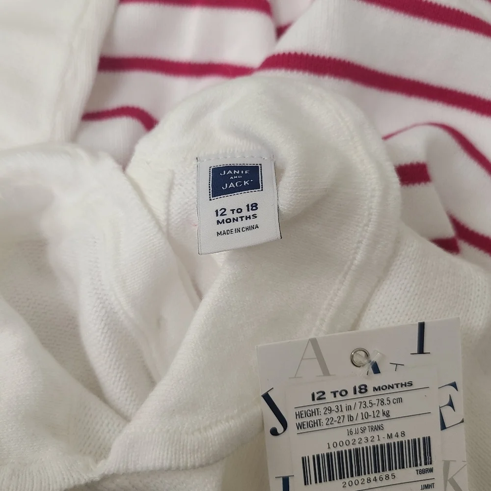 Janie and Jack Cotton White Pink Striped One Piece Knit Outfit Size 12-18 Months